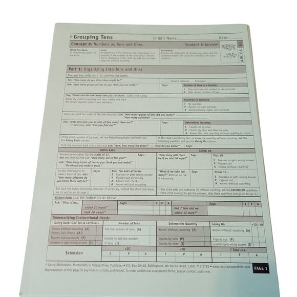 Grouping Tens Book 8 Kathy Richardson 45 Student Forms Assessing Math Concepts - Picture 10 of 13